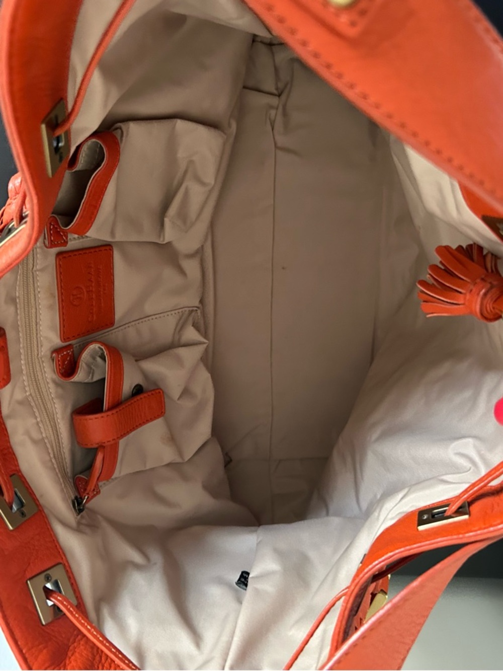 Cole Haan Orange woven Leather Shoulder Bag structured hobo bag - Picture 10 of 13